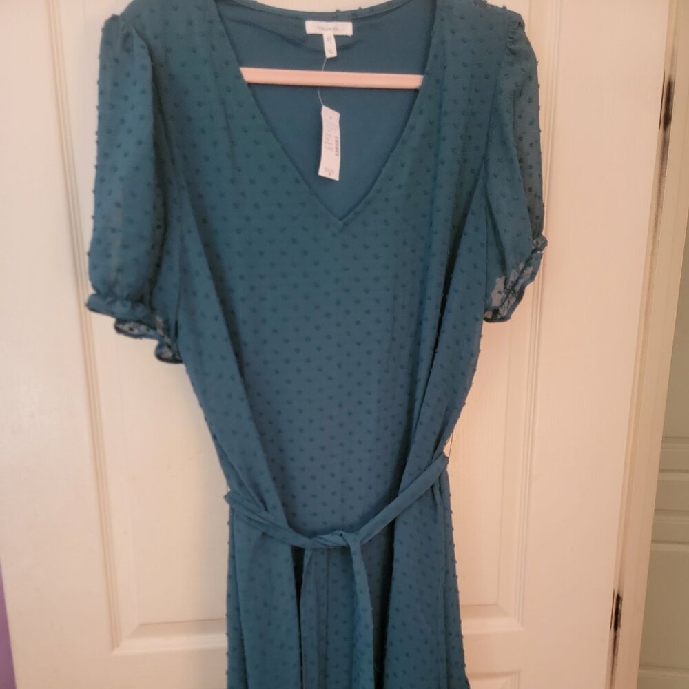 Green Dotted Dress with Belt